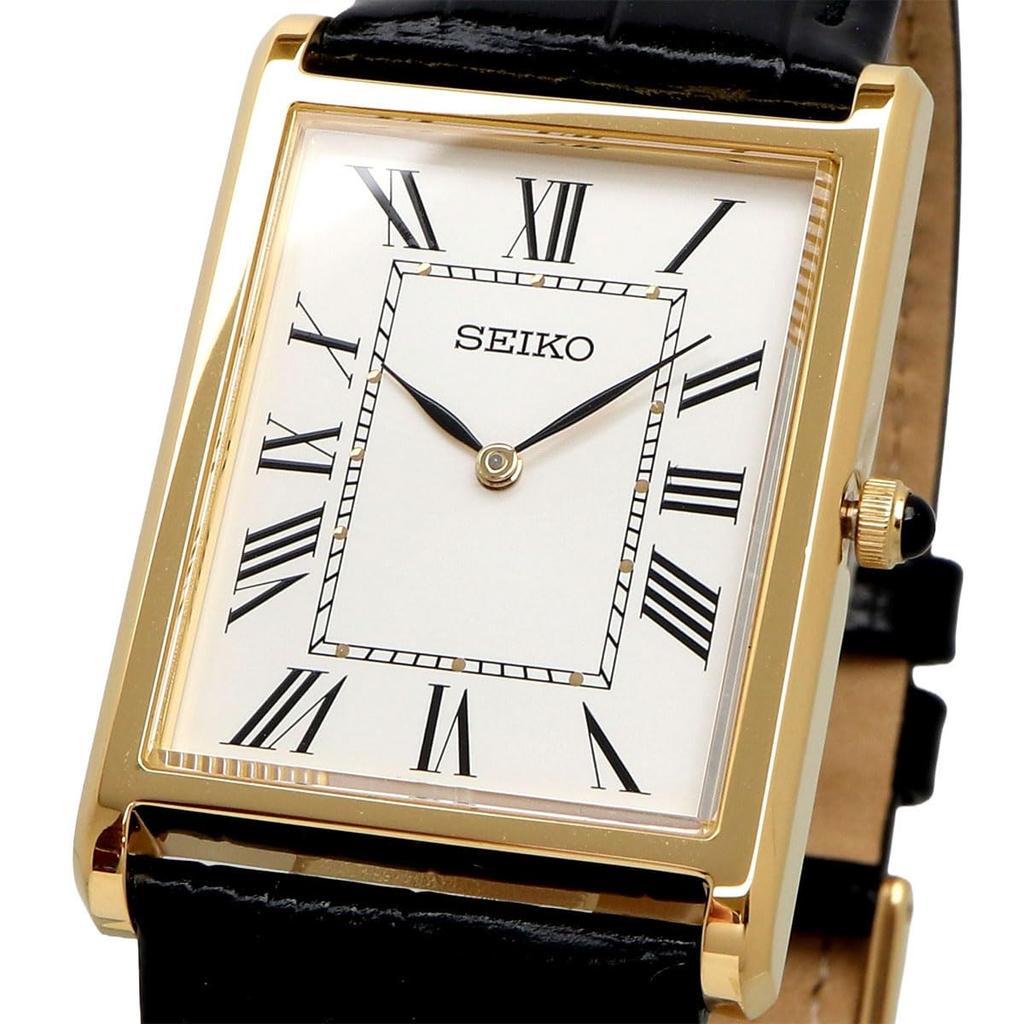 SEIKO Overseas Model Quartz Watch, Made in Japan Sapphire Glass Model SWR104, Gold/White/Black Leather, Men's