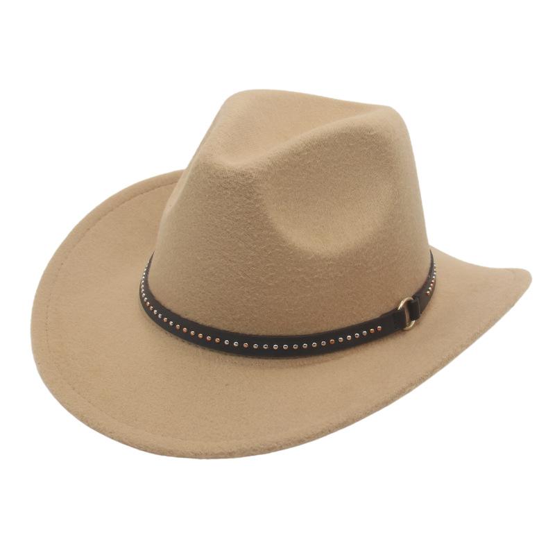 Rivet Belt Decorative Warped Edge Cowboy Hat Western Wind Curved Edge Top Hat Men'S And Women'S Hats