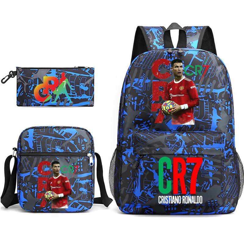 Cr7 Youth Fashion Children'S Student Schoolbag Three-Piece Set Backpack Satchel Pencil Case