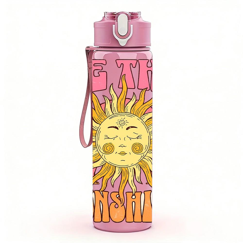 1PC Big Sun Sunflower 750ml Color Plastic Sports Water Bottle Leakproof Flip Straw Lid Suitable for Sports Office Home Use