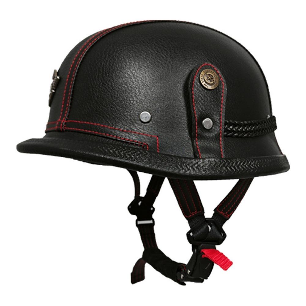 Electric Car Half Helmet Men and Women Four Seasons Cruise Retro German Leather Helmet Handmade Helmet