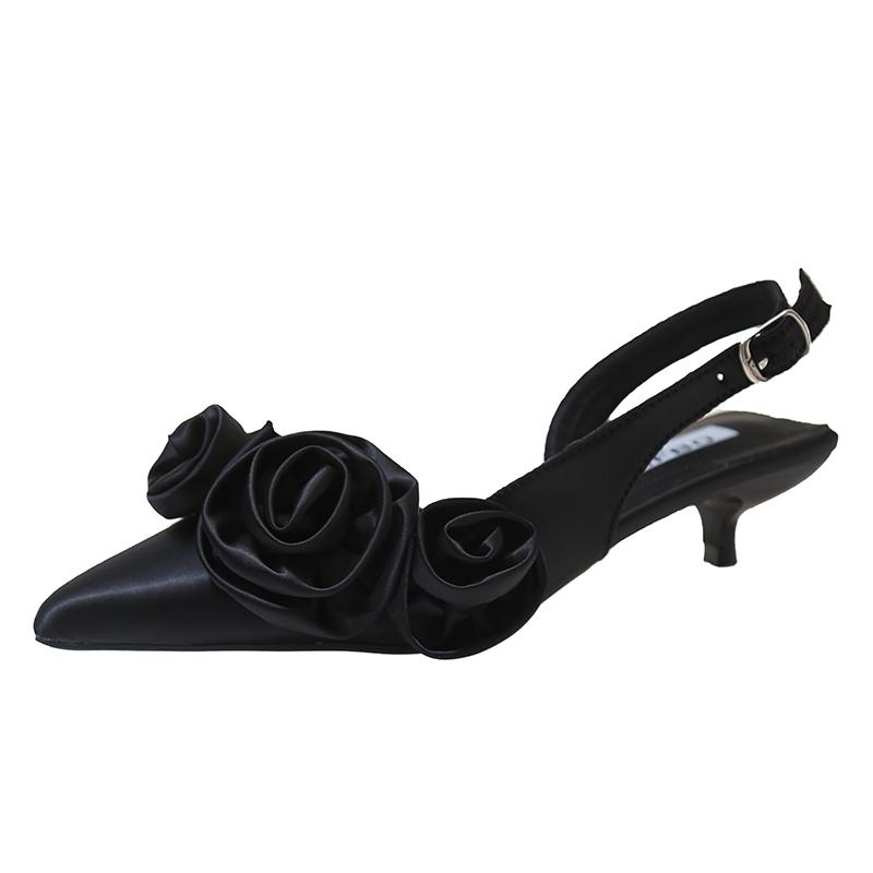 

Дизайнерская женская обувь с острым носком, с цветком, сексуальная женская обувь, сандалии, туфли-лодочки, мюли, весенние новые шлепанцы, французская женская 35 чёрный