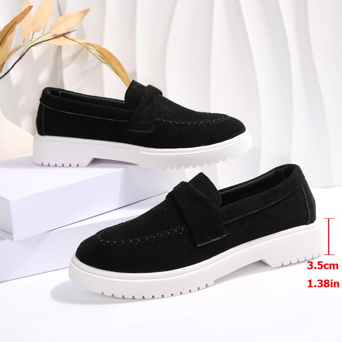 

2025 Классическая горячая распродажа Плоские женские Нового стиля Толстоподошвенные Повседневные и удобные лоферы Кожаная модная обувь Замшевая для ходьбы 36 чёрный