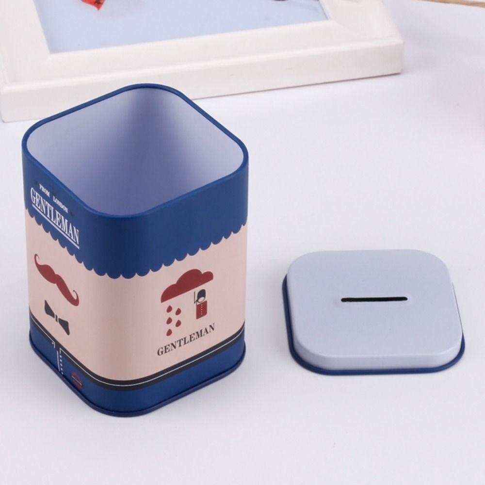 Square Shape Cute Pen Holder Iron Art Kids Storage Box Square Tinplate Piggy Bank  Children Gift