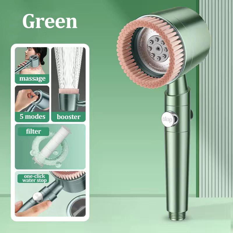 High Pressure Handheld Shower Head 5 Modes Soft Brush Design Filtered Skin Care Massage Household Bathroom Shower Sprayer