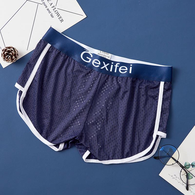 Pánské jarní síťované boxerky z ledového hedvábí: Antibakteriální, Prodyšné, Se středním pasem, Sportovní spodní prádlo pro teenagery