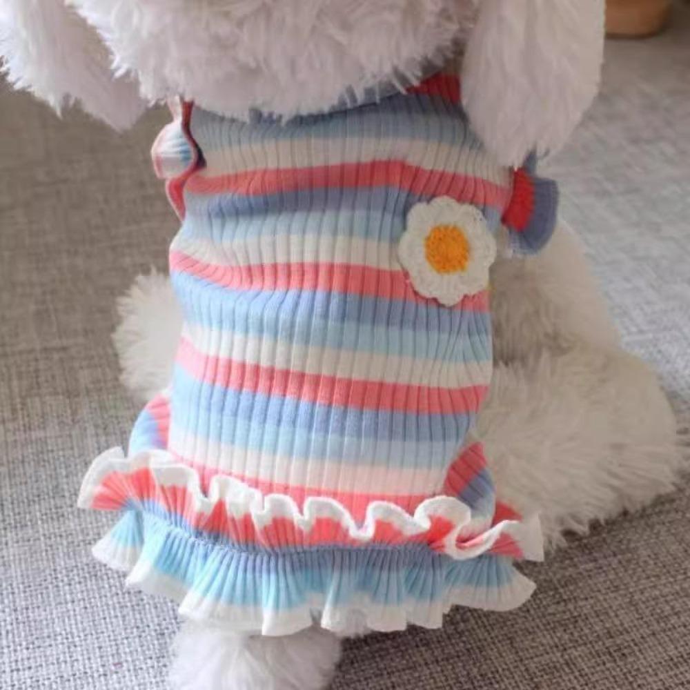 

Soft Puppy Clothes Exquisite Pet Dog Dress Creative Dog Striped T Shirt Bichon M-Style A