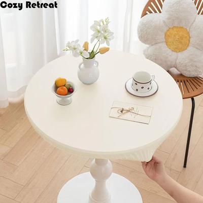 Modern PU Leather Stretch Tablecloth Oil Proof 60/80cm Round Table Cover Wear-resistant Wipeable Table Protector Restaurant Use