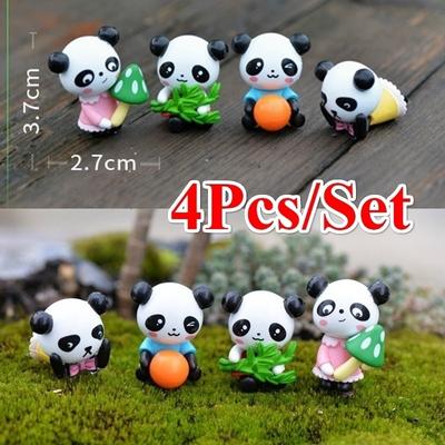 4 ΤΕΜ Mini Panda Animal Figurines Dollhouse Toys Miniatures/Terrarium Micro Fairy Garden DIY