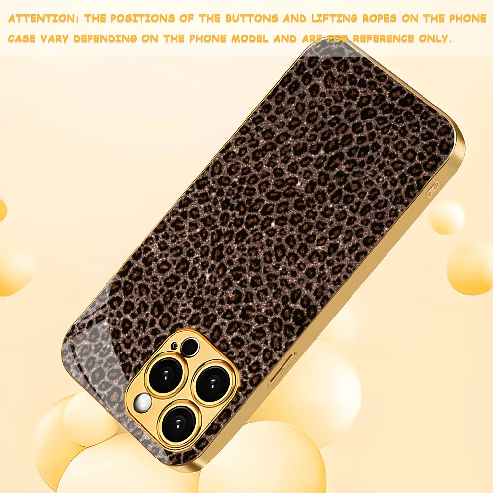 Gold leopard print electroplated glass phone case suitable for iPhone 17 16 15 14 13 12 11 Pro/Max/Plus anti drop back cover