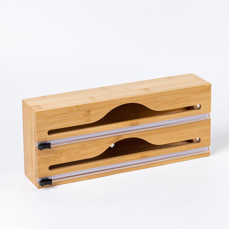 Bamboo Fresh-keeping Film Cutter & Storage Box with Multi-compartment Slicer