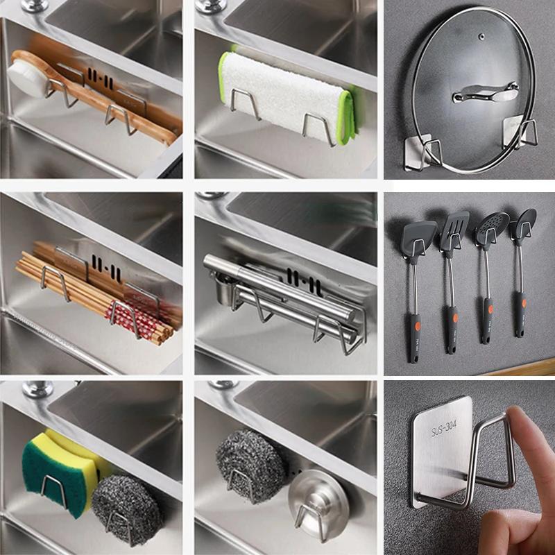 Rack Kitchen Sink Bathroom Accessories Hooks Shelf Cutlery Organizer Storage Drainer Dishes Drying Drain Home Organization