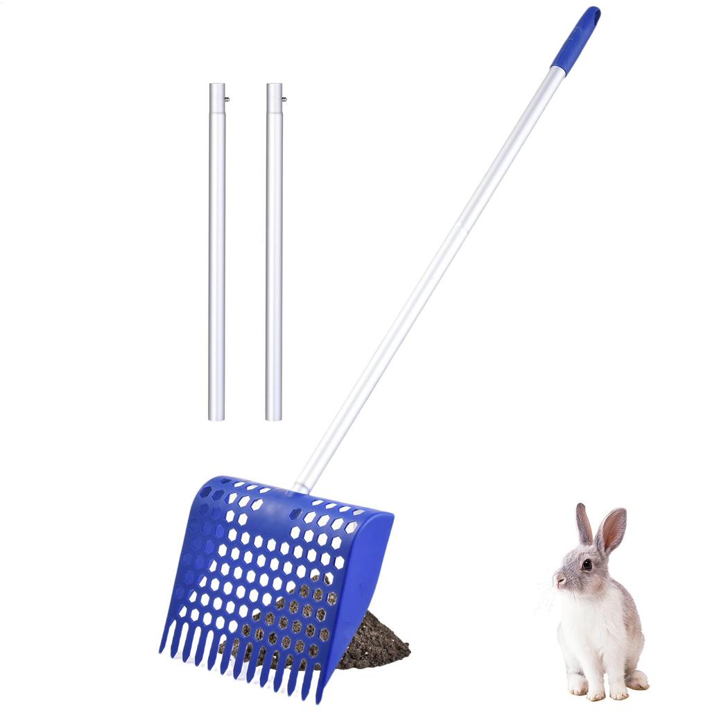 Pala per escrementi di pollo per gabbia di pollo con sabbia, rastrello e paletta, manico lungo, pala staccabile, paletta retrattile per lettiera per gatti
