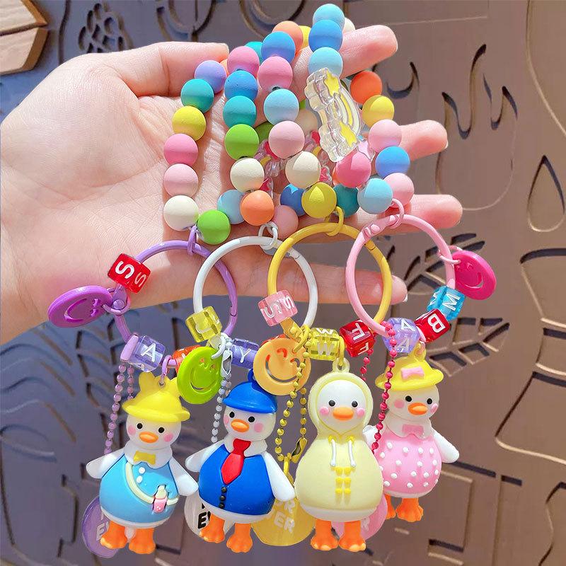 Cartoon Niedliche Ente Perlenarmband Schlüsselanhänger Paar Auto Tasche Schlüsselanhänger Anhänger Kreatives Geschenk