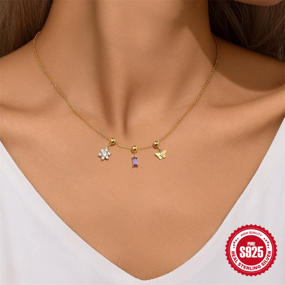 Removable Pendant Adjustable Accessories Trend Square Crystal Zircon Butterfly Flower Pendant Necklace Party Travel Accessories