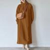 Women Sweatshirt Dress Drawstring Long Sleeve Side Split Hem Pullover Dress Thickened Fleece Lining Hooded Maxi Dress