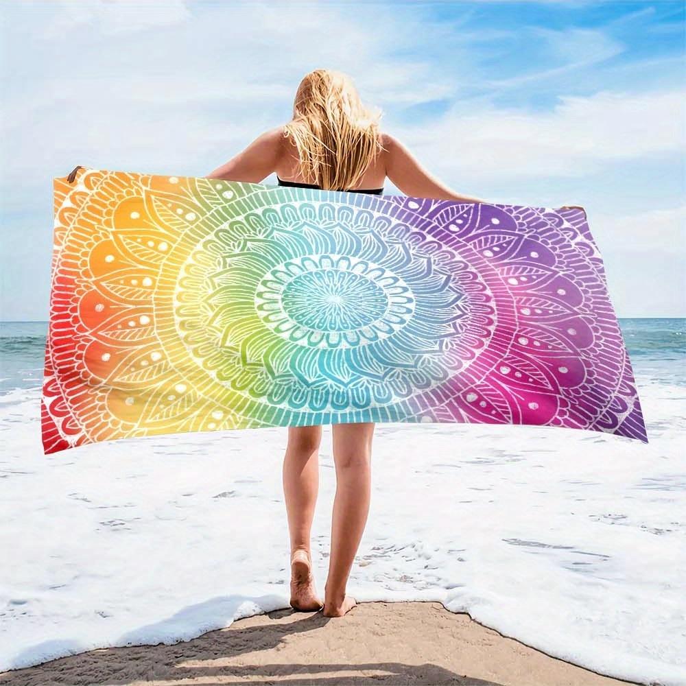 1pc Large Quick-Dry Sand-Free Beach Towel - Lightweight Microfiber Bath,Yoga Mat,Picnic Blanket Vibrant Rainbow Mandala Bohemian