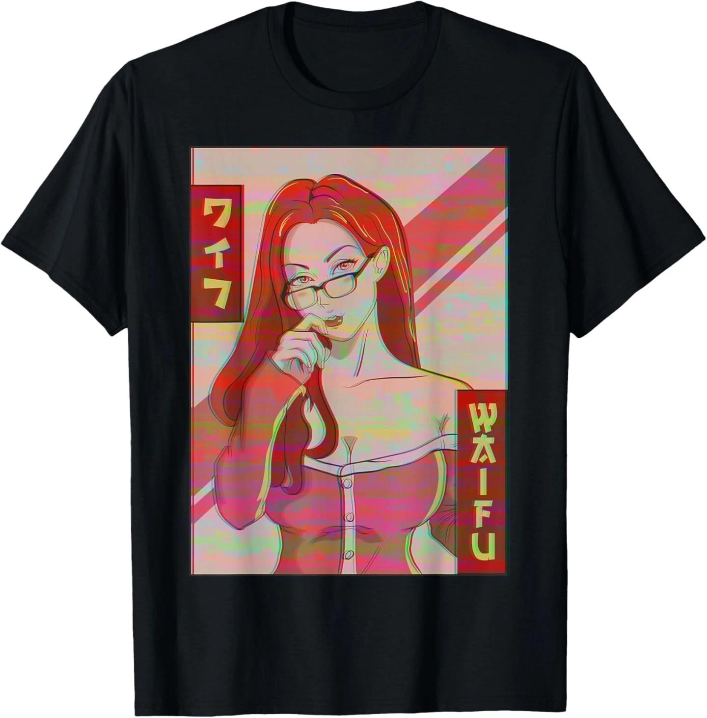 Waifu Anime Girl Japanese Vaporwave Aesthetic Retro Glitch T-Shirt L
