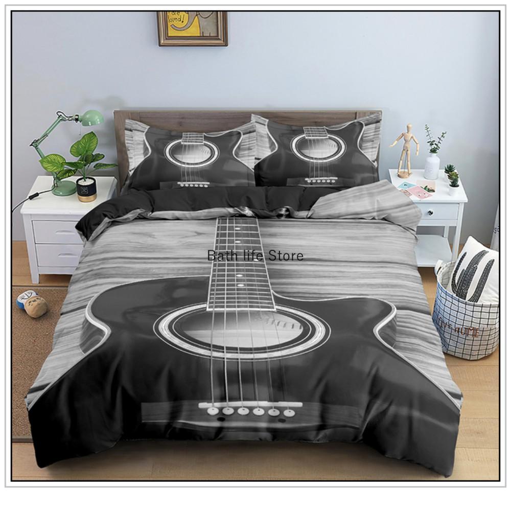 Mode Gitarre 3D-Druck Musik Bettwäsche-Set Bettbezug-Set Steppdeckenbezug mit Kissenbezug-Set Bettzeug für Zuhause Schlafzimmer-Dekor