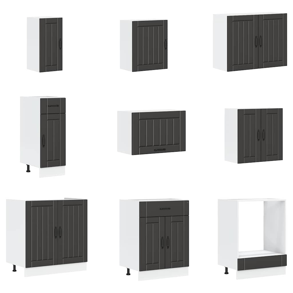 14 Piece Kitchen Cabinet Set Lucca Black Wood Based Material