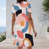 Women Plus Size Round Neck Short Sleeve Polka Dot Printed A Line Midi Dress