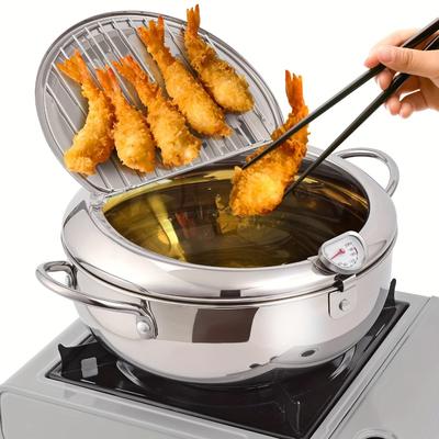 1pc Stainless Steel Deep Fryer with Temperature Control and Oil Filter Rack - Perfect for French Fries, Chicken, and More
