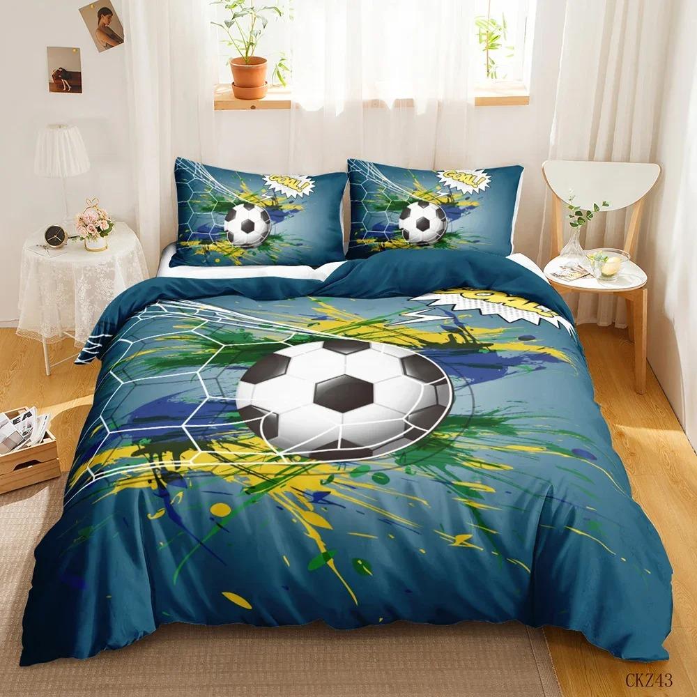 Soccer Duvet Cover Set for Kids Girls Teens Sports Theme Breathable Twin Polyester Quilt Cover