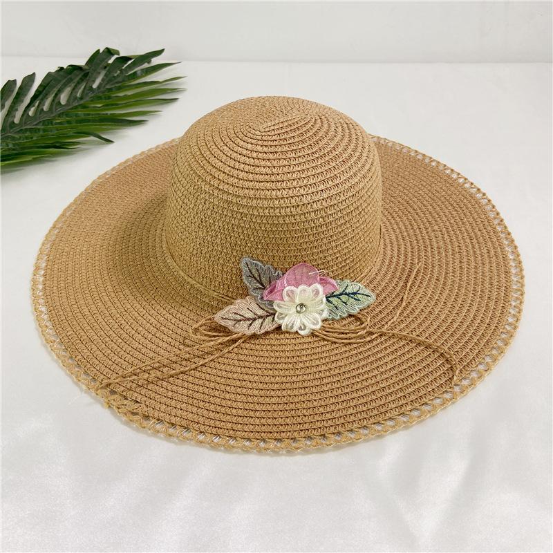 Big eaves lace flower straw hat female summer small fresh pastoral style travel sun protection sun hat seaside beach hat female