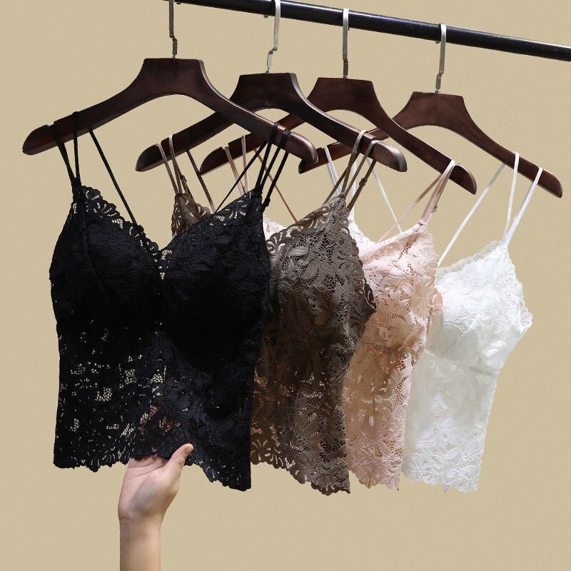 Women's Lace Bralette Camisole With Built-in Padded Bra, Spaghetti Strap Backless Tank Top For Summer Layering