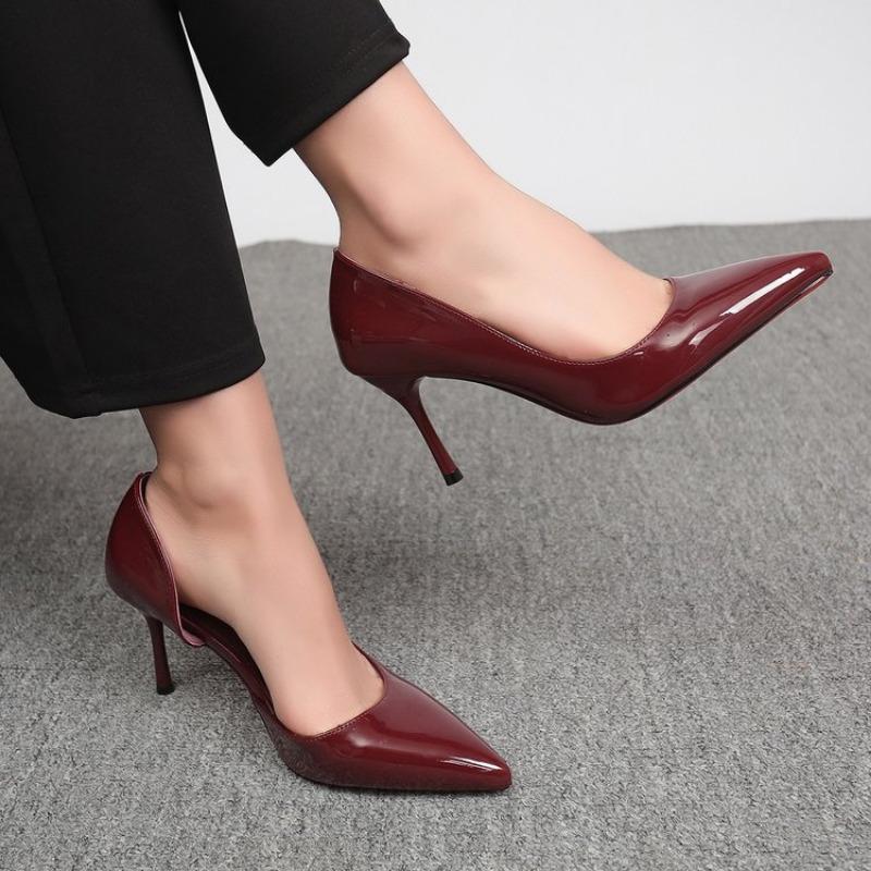 

2026 New Spring and Autumn High Heels Pointed Toe Stiletto High Heel Side Empty Single Shoes High-end Shallow Shoes for Women 34 вина червоного кольору