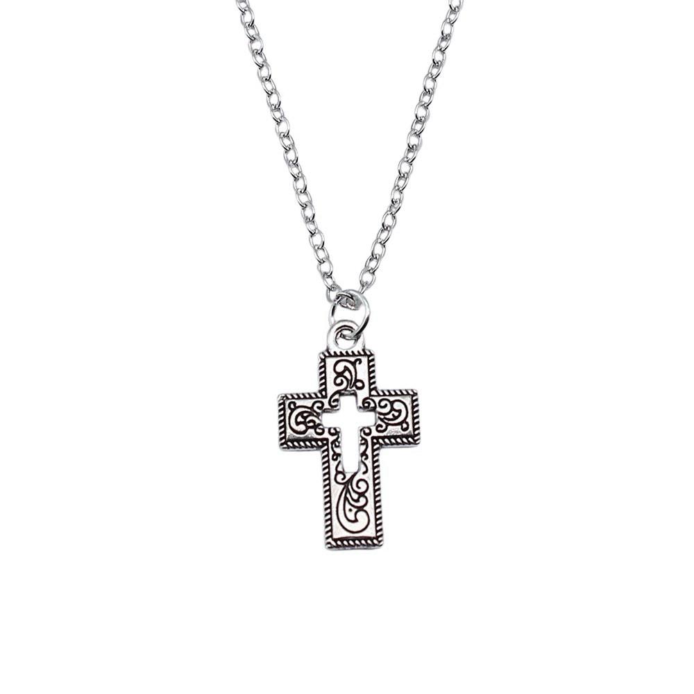 Pray Amulet Charm Necklace Cross Pendant Vintage Halloween Witchy Jewelry 43cm Chain