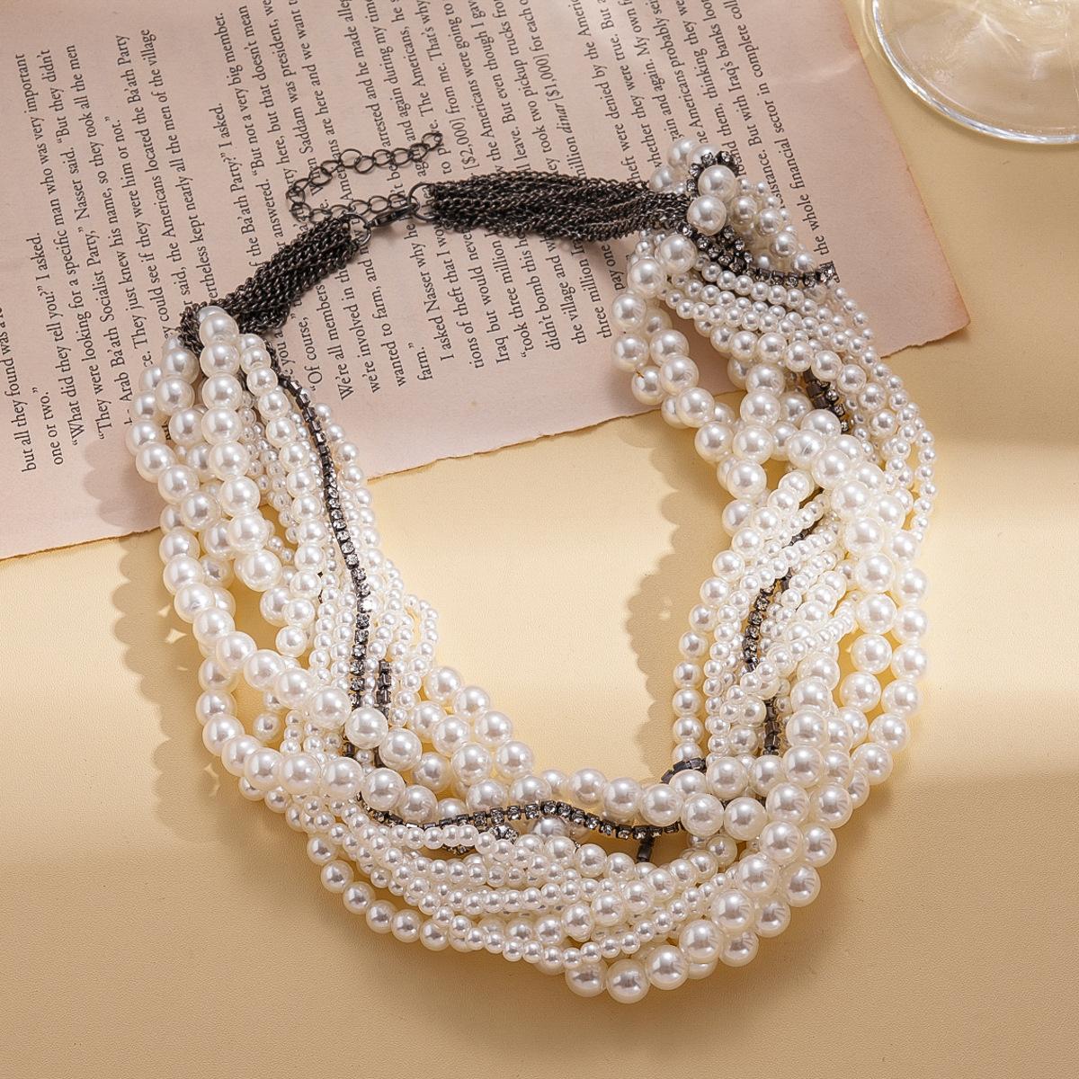 Многослойная цепочка на ключицы с имитацией жемчуга, инкрустированная бриллиантами, ретро-ожерелье в стиле барокко, элегантное