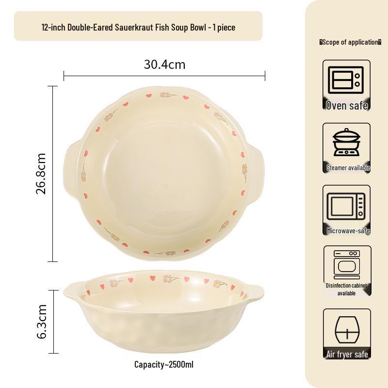 Keramická jídelní sada Cream Wisteria: Rýžová miska, Polévková miska, Kulaté a Hluboké talíře