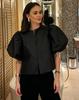 Women's Puff Sleeve Round Neck Top - Elegant Commuting Style, Versatile Five-Point Sleeve Blouse