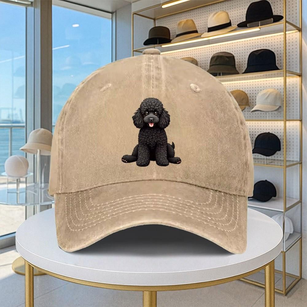 Poodle Baseball Cap Washed Denim Adjustable Hat Vintage Poodle Emblem Casual Outdoor Cap