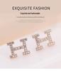 Korean Style Elegant Diamond Inlaid H-Shaped Metal Stud Earrings for Women
