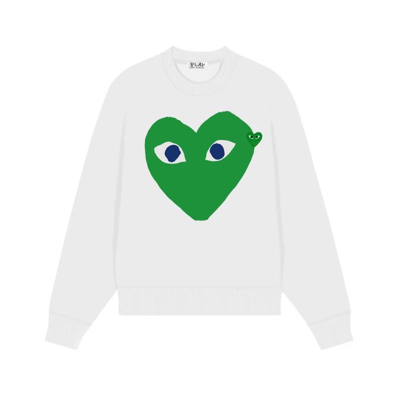 Relaxed Fit Cotton Sweatshirt With Heart Print Long Sleeve Crew Neck Fleece Lined Unisex Winter Casual Top