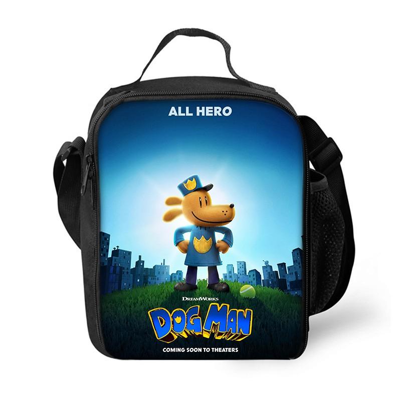 Dog Man Themed Lunch Bag Kids - PVC Insulated Crossbody Shoulder Street Style School Accessory