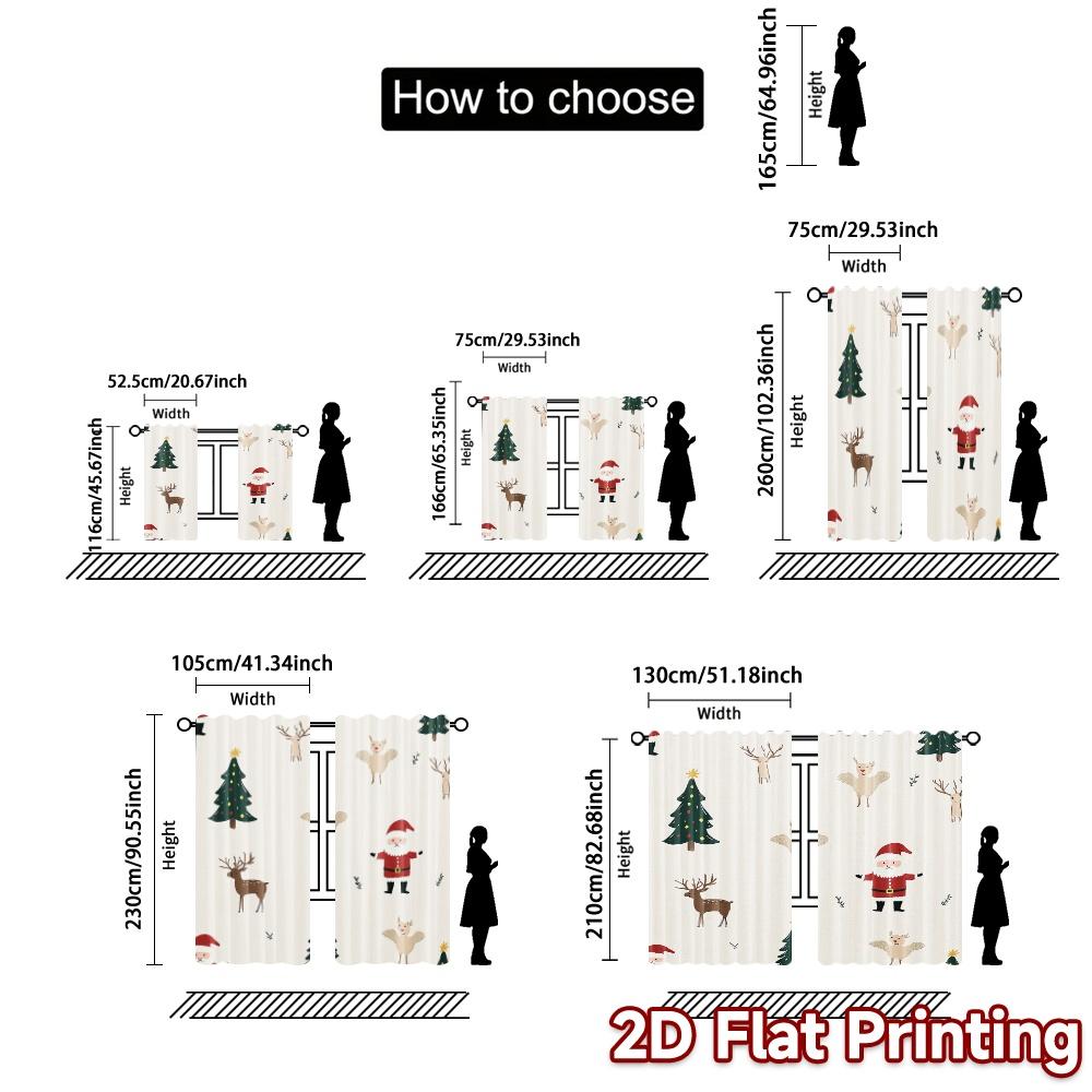 2pcs,Curtains Cute Christmas Tree Angel Reindeer Santa (3) Fashionable Popular Curtains Versatile Polyester Fabric Curtains All