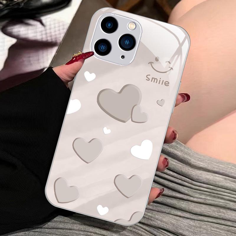 Gradient Love Smiley Liquid Glass Case for iPhone 11 Pro Max/XS/12 - Full Protection & Anti-Fall Lens