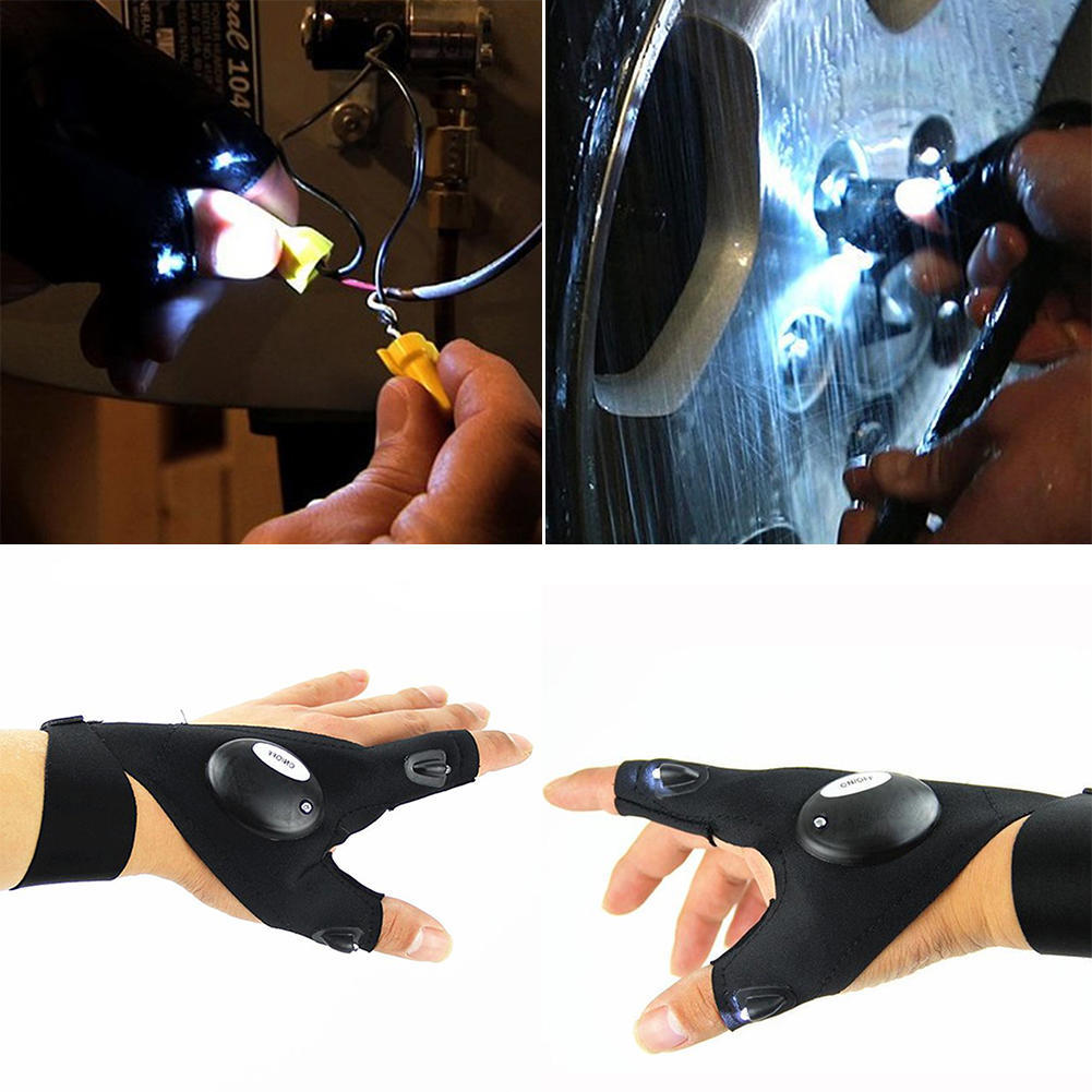 1Pcs Cycling Gloves Fishing Outdoor Magic Strap Fingerless LED Flashlight Torch