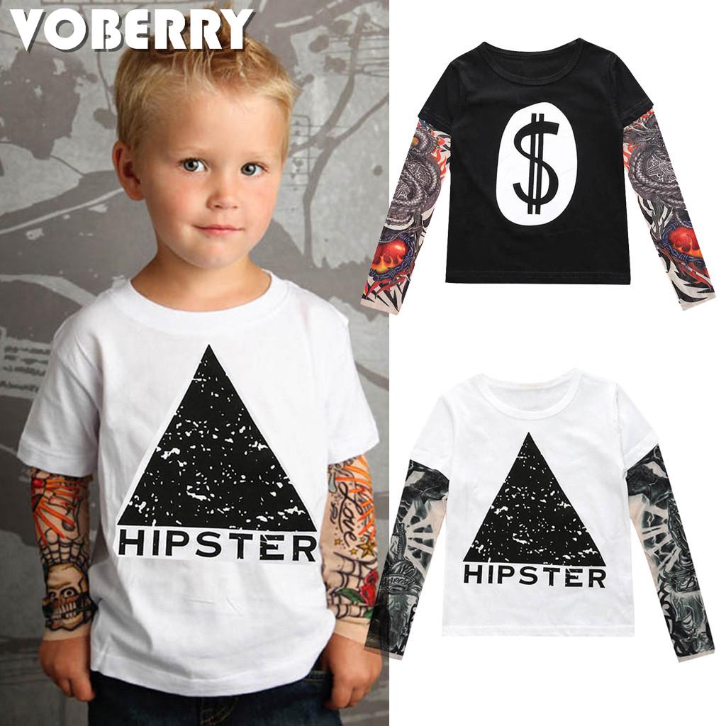 Toddler Baby Kids Boys T-Shirt with Mesh Tattoo Printed Sleeve Floral Tee Tops Toddler Baby Kids Boys T-Shirt with Mesh Tattoo Printed Sleeve Floral Tee Tops