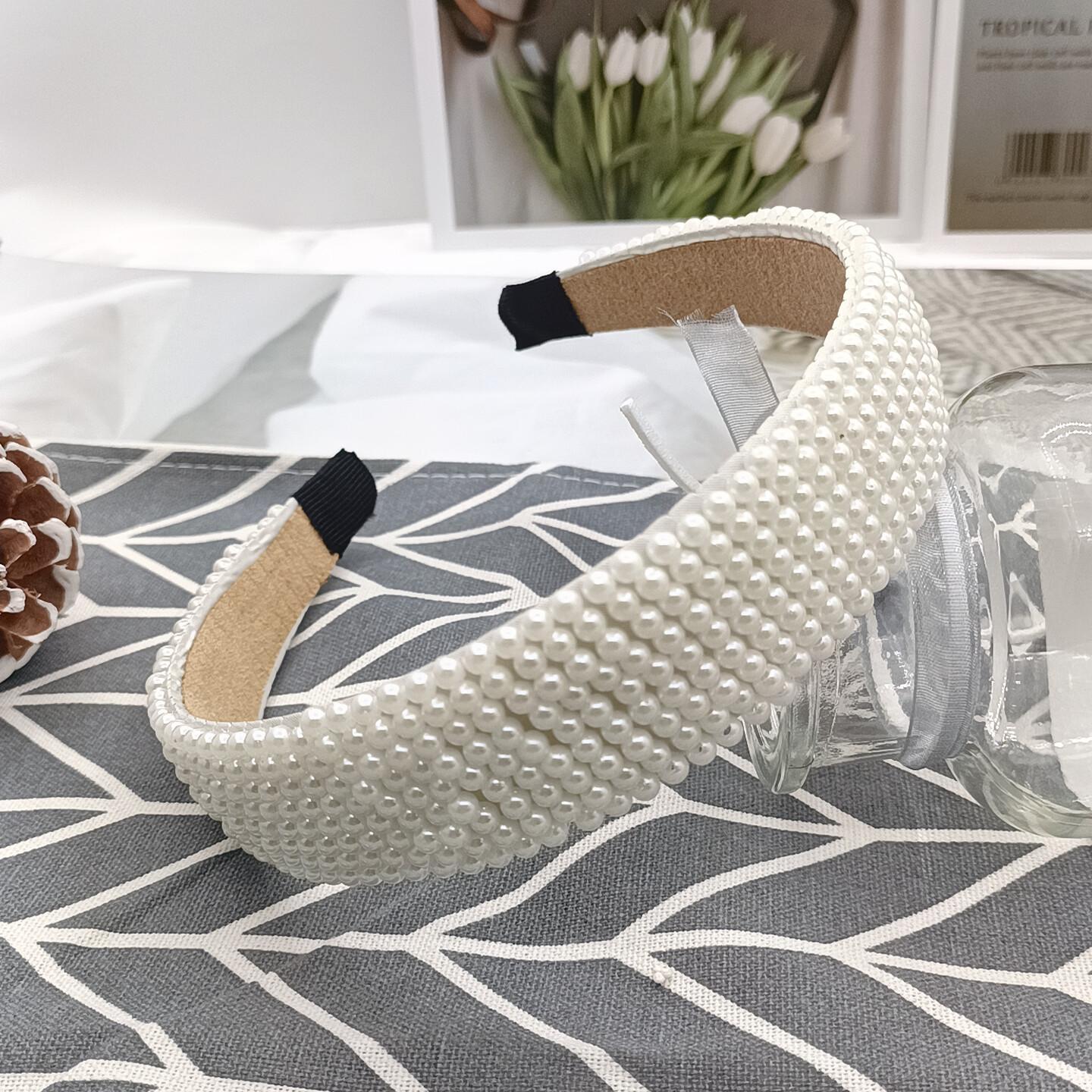 

Широкополая повязка на голову, винтажная повязка на голову для светских львиц, женская мода с бисером, универсальная, резинка для волос на выход, аксессуар для волос 14CM