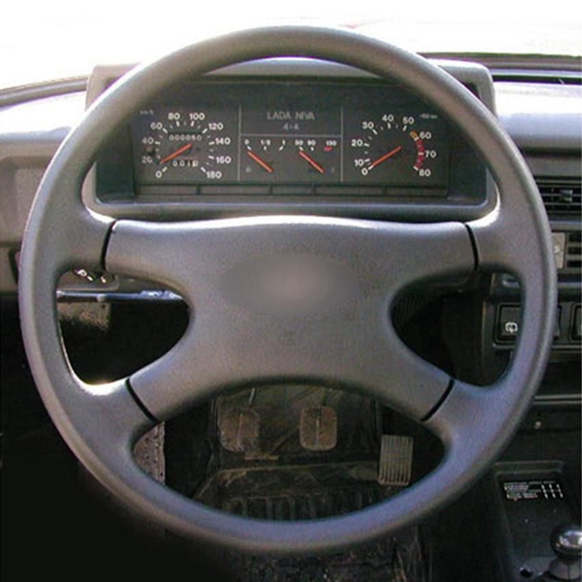 GKMHiR DIY Handgenähtes Schwarzes Kunstleder Lenkradbezug für Lada Niva 2006-2017 2107 1997-2012