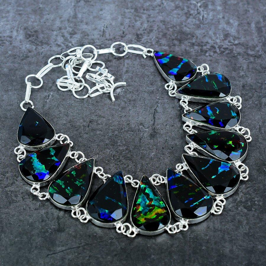 Dichroic Glass Ethnic 925 Sterling Silver Jewelry Necklace 18" o3Z09