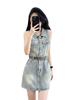 Sleeveless Denim Halter Dress - High Waist Summer Cool