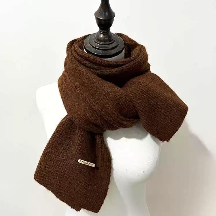 New Iron Label Wool Knitted Scarf Women's Couple Style Versatile Scarf for Men and Women Winter Small Scarf Men's Versatile