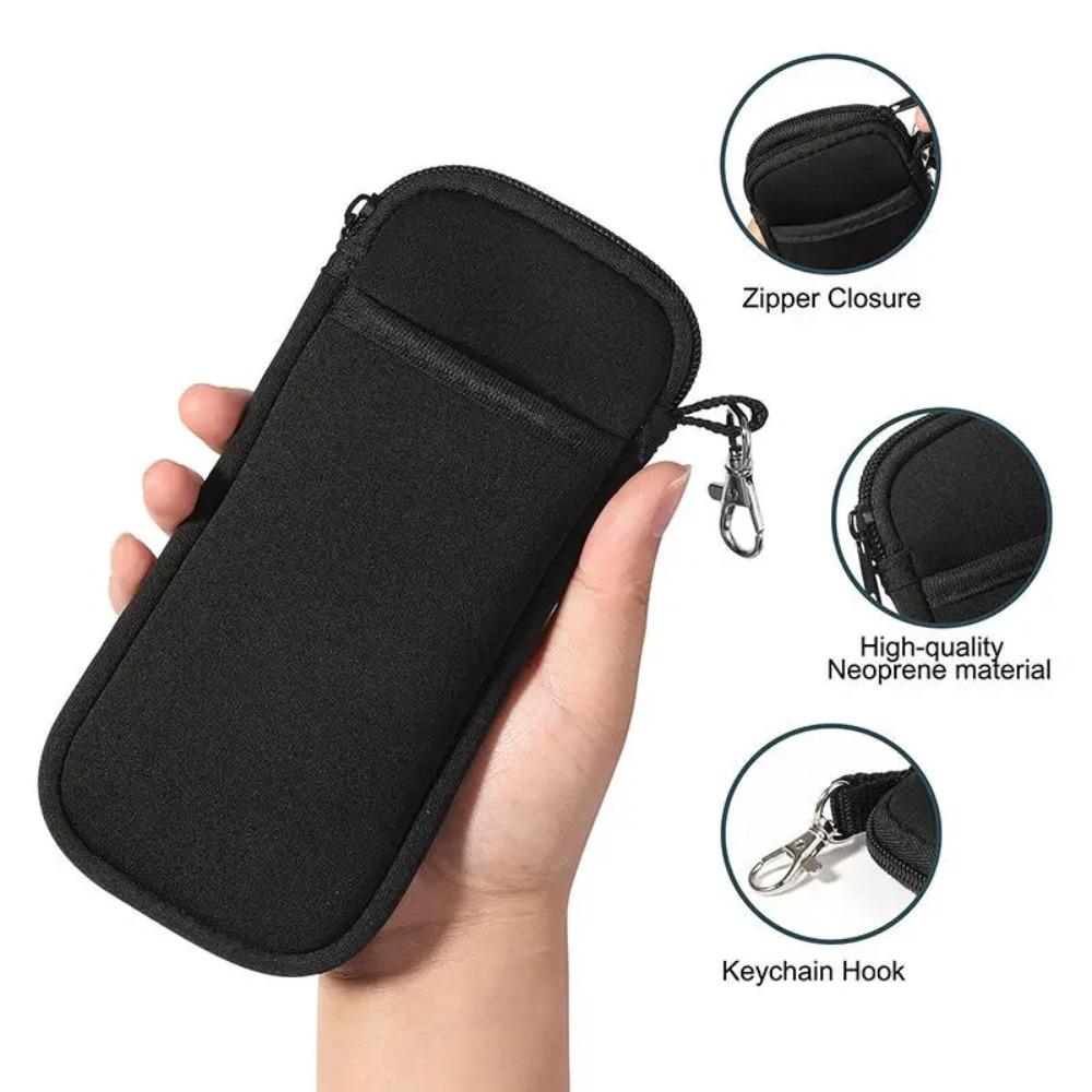 Soft Portable Glasses Case with Carabiner Multi functional Zipper Eyeglass Pouch Durable Double Pocket Phone Shell Bag