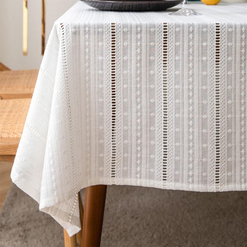 French Embroidery White Cotton Tablecloth, Table Cover For Home Kitchen Wedding Festival Dining Table Decoration Accessories
