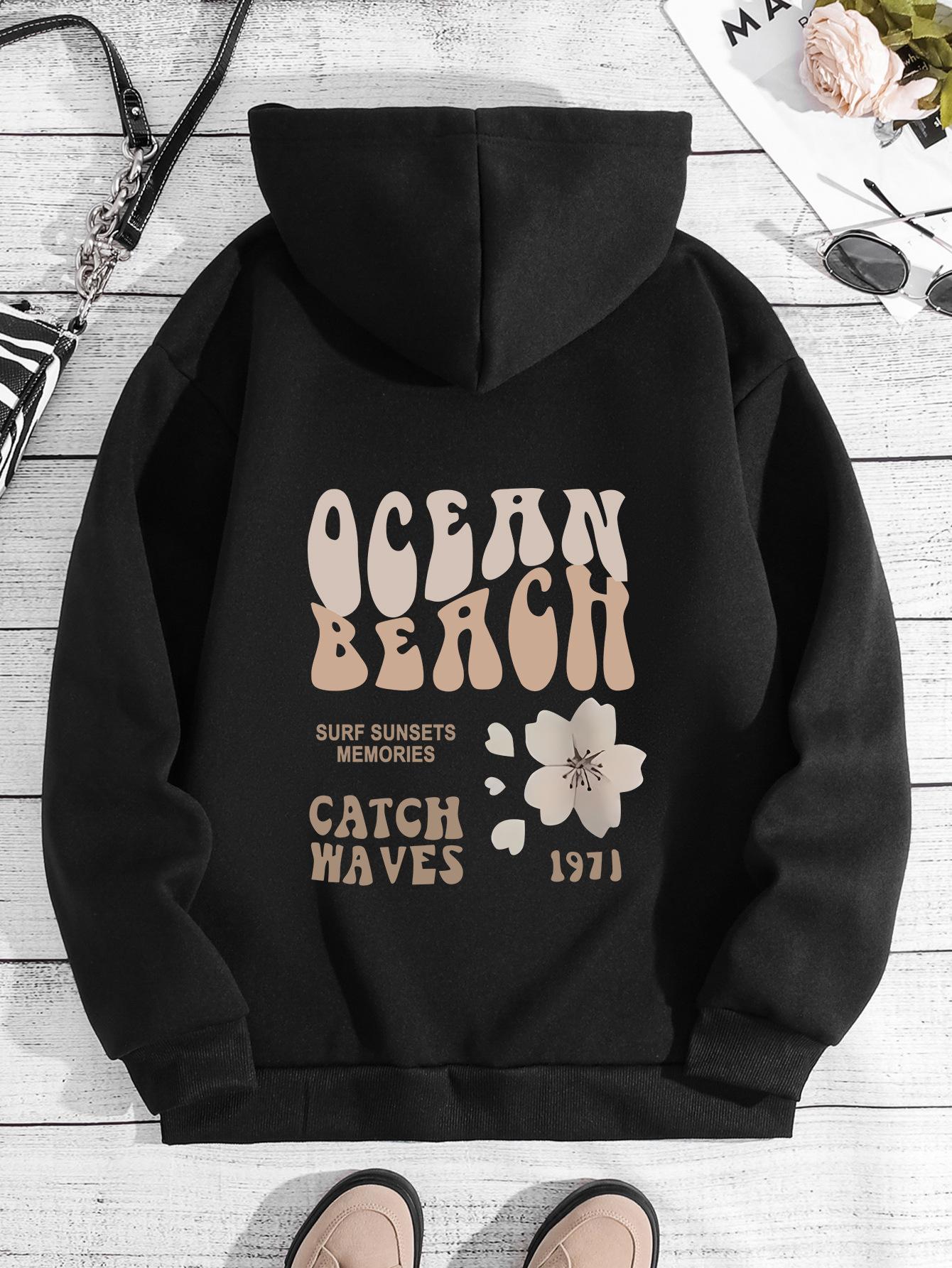 

Осенне-зимний свитер с модным принтом на плечах и рукавах с капюшоном, флисовый свитер для женщин XS чёрный